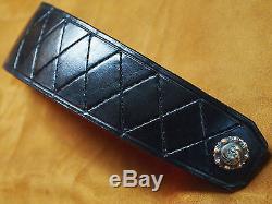 2.5 Vintage Black Premium LEATHER Quilted harlequin CUFF Handmade in NYC by Me