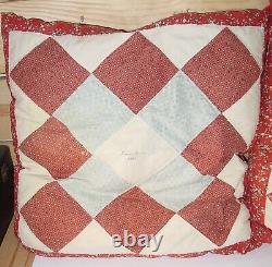 2 Antique Fantastic Signed & Dated 1851 Patchwork Handmade Quilt Square Pillows