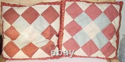 2 Antique Fantastic Signed & Dated 1851 Patchwork Handmade Quilt Square Pillows