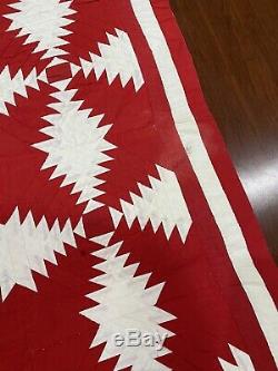 2 Vintage Handmade Pair Early 1900's Twin Red & White Pineapple Patchwork Quilts