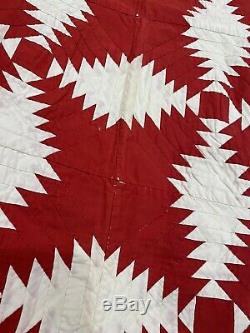 2 Vintage Handmade Pair Early 1900's Twin Red & White Pineapple Patchwork Quilts