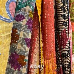 20 Pc Vintage Kantha Quilt, Sari Coverlet, Sundance Kantha Throw Recycle Fabric
