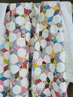 (234) WONDERFUL Vintage Quilt 6 POINT STARS or SNOBALL Handmade