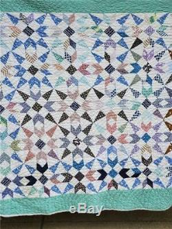 (238) NICE OLD Feed Sack Vintage Quilt WINDMILL VARIATION Handmade