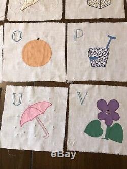 24 VTG Quilt Blocks Applique & Embroider Handmade ABC Letter Alphabet EUC Lot 8
