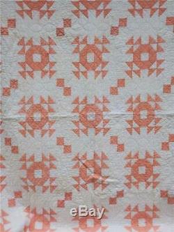 (243) STUNNING Vintage Quilt CROWN OF THORNS Lovely Melon Orange Handmade