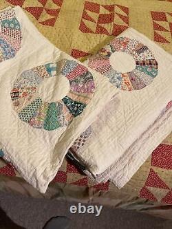 2Antique Dresden Plate Quilts Blue/wGORGEOUS 1930s 84x60twinwell stitched 2for1