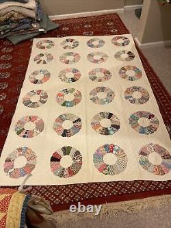 2Antique Dresden Plate Quilts Blue/wGORGEOUS 1930s 84x60twinwell stitched 2for1