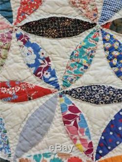 (302) INCREDIBLE Vintage Quilt ORANGE PEEL or JOSEPH'S COAT Handmade FEEDSACK