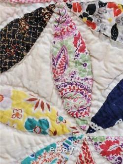 (302) INCREDIBLE Vintage Quilt ORANGE PEEL or JOSEPH'S COAT Handmade FEEDSACK