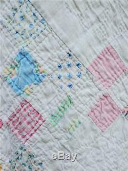 (343) SWEET Vintage Quilt DOUBLE IRISH CHAIN Pastels Handmade