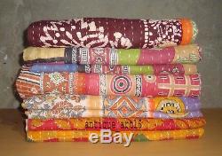 40 PSC LOT Indian Vintage Kantha Quilt Reversible Blanket Gudri Rug Wholesale