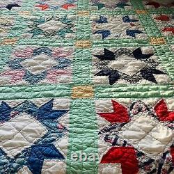 60x80 Vintage From 1950's Handmade Cotton Quilt