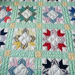 60x80 Vintage From 1950's Handmade Cotton Quilt