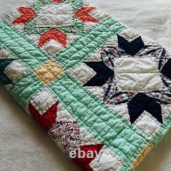 60x80 Vintage From 1950's Handmade Cotton Quilt