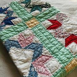 60x80 Vintage From 1950's Handmade Cotton Quilt