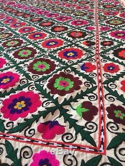 61 X 87uzbek Vintage Large Walldecor Quilt Bedding Handmade Embroidery Suzani