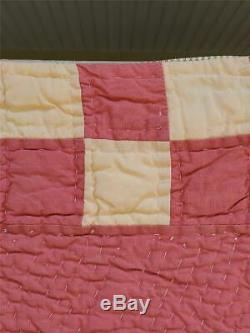 (63) GREAT COLORS! Vintage OHIO STAR Quilt BRICK RED and BUTTER YELLOW Handmade