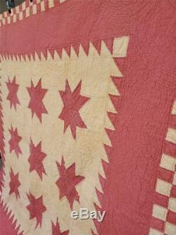 (63) GREAT COLORS! Vintage OHIO STAR Quilt BRICK RED and BUTTER YELLOW Handmade