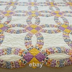 68x82 Gorgeous Handmade Vintage DOUBLE WEDDING RING QUILT