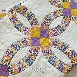 68x82 Gorgeous Handmade Vintage DOUBLE WEDDING RING QUILT