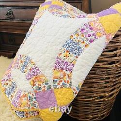 68x82 Gorgeous Handmade Vintage DOUBLE WEDDING RING QUILT