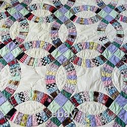 68x85 Vintage Handmade Double Wedding Rings Quilt