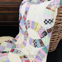 68x85 Vintage Handmade Double Wedding Rings Quilt