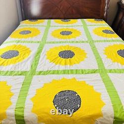 68x96 Vintage from 1980's Handmade Sunflower Quilt