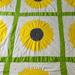 68x96 Vintage from 1980's Handmade Sunflower Quilt