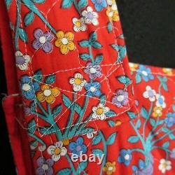 70s Vtg Maxi Skirt Jumper Quilted Rustic Red Print Floral Sz 4 Boho Cottagecore