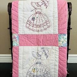 70x90 Vintage Handmade Parasol Lady, Quilt