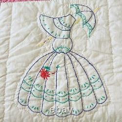 70x90 Vintage Handmade Parasol Lady, Quilt