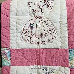 70x90 Vintage Handmade Parasol Lady, Quilt