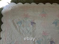 80 Antique Flower basket handmade quilt twin to full vintage faded pink