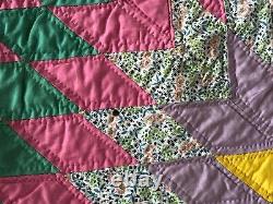 80 x 93 Antique handmade quilt full / queen Texas Lone Star vintage yellow pink