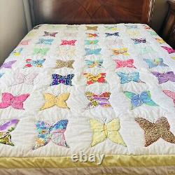 80x100 Vintage from 1980's Butterfly Quilt, Patchwork, Handmade