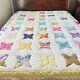 80x100 Vintage From 1980's Butterfly Quilt, Patchwork, Handmade