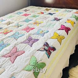 80x100 Vintage from 1980's Butterfly Quilt, Patchwork, Handmade