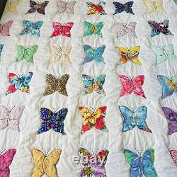 80x100 Vintage from 1980's Butterfly Quilt, Patchwork, Handmade