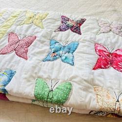 80x100 Vintage from 1980's Butterfly Quilt, Patchwork, Handmade