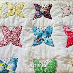 80x100 Vintage from 1980's Butterfly Quilt, Patchwork, Handmade