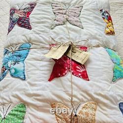 80x100 Vintage from 1980's Butterfly Quilt, Patchwork, Handmade