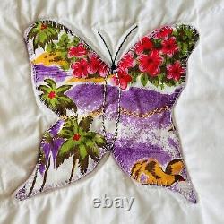 80x100 Vintage from 1980's Butterfly Quilt, Patchwork, Handmade