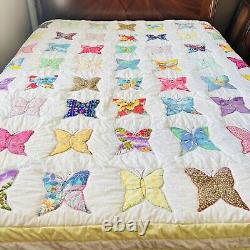 80x100 Vintage from 1980's Butterfly Quilt, Patchwork, Handmade