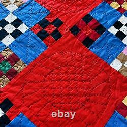 80x80 Vintage Handmade and Hand Stitched Cotton Patchwork Quilt