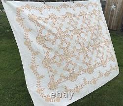 82 X 94 Hand Stitched Vintage Quilt Cross Stitch Cotton Gold Yellow Green