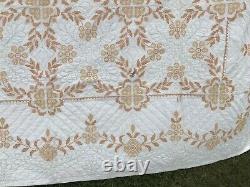 82 X 94 Hand Stitched Vintage Quilt Cross Stitch Cotton Gold Yellow Green