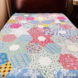 86x80Vintage Homemade Queen Size Cotton Quilt