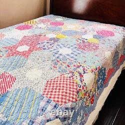 86x80Vintage Homemade Queen Size Cotton Quilt